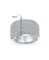 Bling Jewelry Micro Pave Cubic Zirconia Cocktail Wide Cz Statement 1/2 Eternity Band Ring For Women Rose Gold Plated .925 Sterling Silver