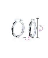 Bling Jewelry Black White Cubic Zirconia Pave Cz Formal Fashion Love Knot Symbol Spiral Infinity Twist Big Hoop Earrings For Women Rhodium Plated Bras