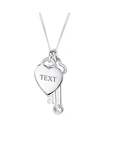 Bling Jewelry Love Lock And Key Heart Cz Accent Charm Pendant Necklace For Women For Sterling Silver