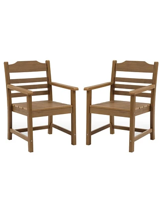 Simplie Fun Patio Dining Chair With Armrest Set Of 2, Hips Materialwith Imitation Wood Grain Wexture, Teak