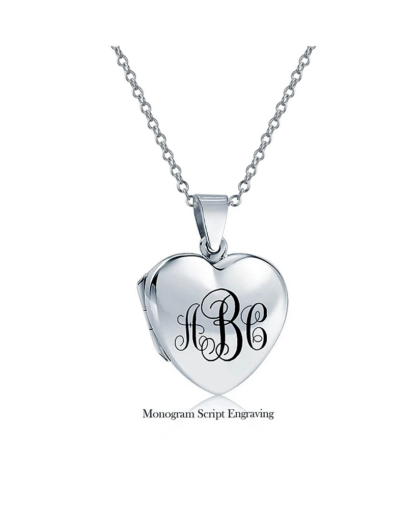 Bling Jewelry Simple Plain Puff Heart Shaped Photo Lockets For Women That Hold Pictures Silver Locket Necklace Pendant