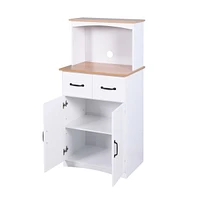 Wooden Kitchen Cabinet White Pantry Storage Microwave Cabinet With Storage Drawer