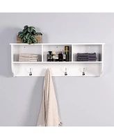 Streamdale Furniture White Entryway Wall Mounted Coat Rack With 4 Dual Hooks Living Room Wooden Storage Shelf