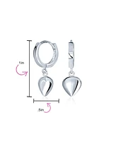 Bling Jewelry Delicate Sterling Silver Dangle Puff Heart Shaped Charm Huggie Hoop Earrings For Women For