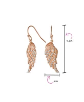 Bling Jewelry Heavenly Spiritual Symbol Cubic Zirconia Pave Cz Guardian Angel Wing Feather Lever back Dangle Earrings For Women For Sterling Silver Fr