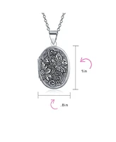 Bling Jewelry Embossed Scroll Floral Flower Sunflower Photo Oval Lockets Necklace Pendant For Women That Hold Pictures Oxidized Sterling Silver Large