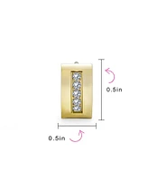 Bling Jewelry Unisex Channel Set 3 Row Cubic Zirconia Cz K-pop Wide Mini Hoop Huggie Earrings For Men For Women Yellow Gold Plated Steel Stainless