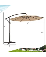 Gymax 10 ft Patio Cantilever Offset Umbrella Yard Garden Outdoor w/ 8 Ribs Beige