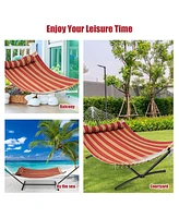 Costway Hammock w/ Pillow Curved Bamboo Spreader Bar Chain Portable Indoor Outdoor