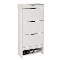 Mdf Wood 3 Tier Tipping Bucket Shoe Storage Cabinet - White Finish