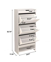 Simplie Fun Mdf Wood 3 Tier Tipping Bucket Shoe Storage Cabinet - White Finish