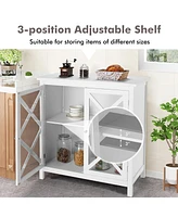 Costway Kitchen Storage Cabinet Buffet Sideboard w/ Glass Doors & Adjustable Shelf