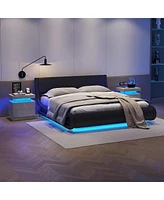 Nightstand Led Bedside Table Cabinet Lights Modern End Side With 2 Drawers For Bedroom (Gray Gold)