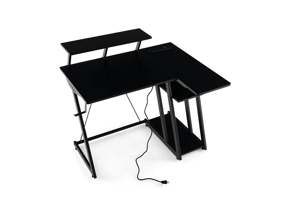 Slickblue L Shaped Gaming Desk with Outlets and Usb Ports