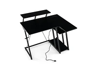 Slickblue L Shaped Gaming Desk with Outlets and Usb Ports