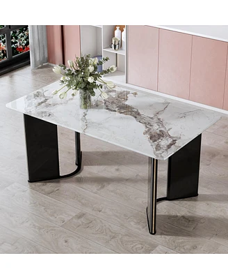 Streamdale Furniture White marble dining table with gold accents