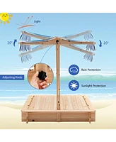 Slickblue Kids Wooden Sandbox with Canopy and Bench Seats