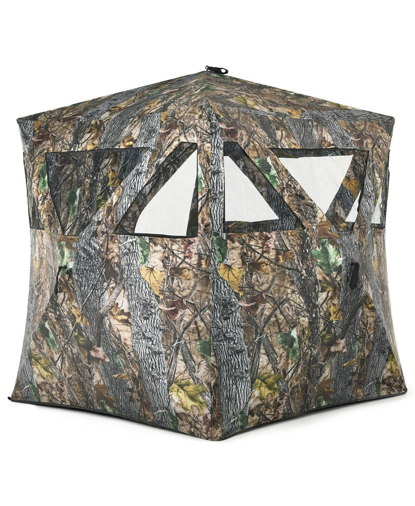 Slickblue 3 Person Portable Pop-Up Ground Hunting Blind with Tie-downs