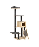 Slickblue 5-Tier Modern Wood Cat Tower with Washable Cushions-Gray