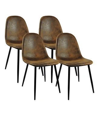 Simplie Fun 4 Modern Brown Dining Chairs with Metal Legs