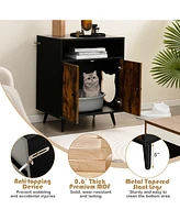 Slickblue Industrial Cat Litter Box Enclosure with Entry and Open Compartment-Rustic Brown