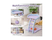 Slickblue 19 Inch Mohair Plush Cat Tree with Ladder and Jingling Ball-Purple