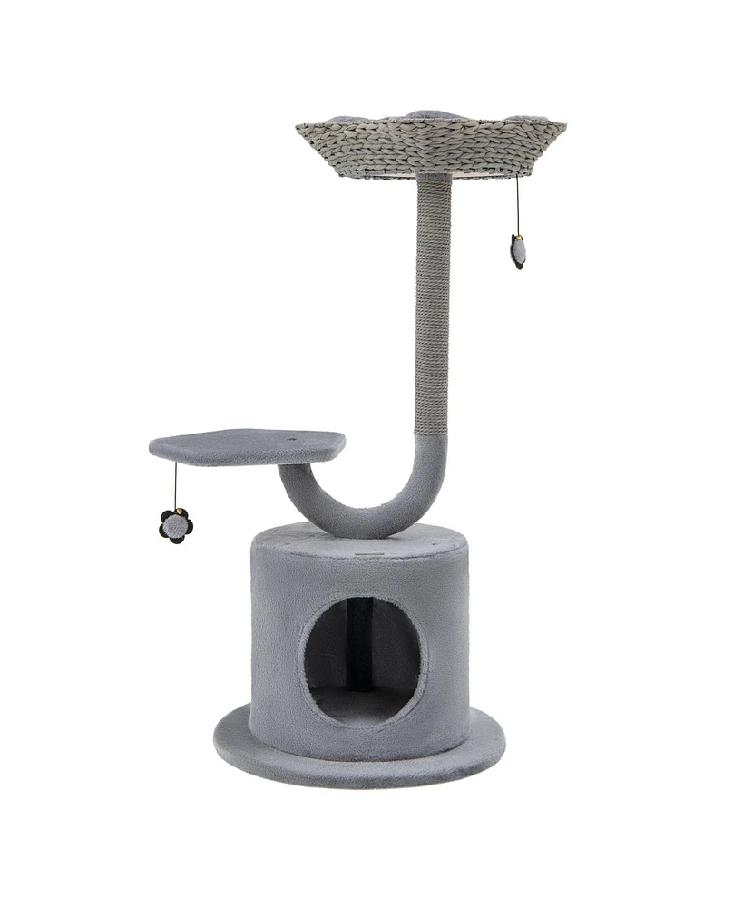 Slickblue 42" Tall Cat Tower with Curved Metal Supporting Frame for Large & Small Cats-Gray