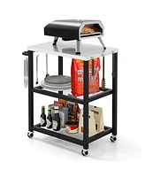 Slickblue 3-Tier Foldable Outdoor Stainless Steel Food Prepare Dining Cart Table on Wheels