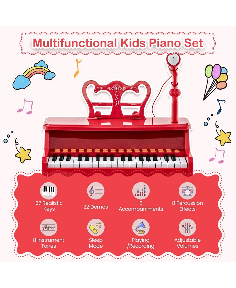 Slickblue 37 Keys Music Piano with Microphone Kids Keyboard Detachable Stand