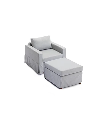 Simplie Fun Single Seat Sofa Sectional with Ottoman - Light Grey