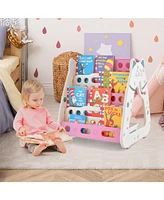 Slickblue 3-In-1 Double Sided Magnetic Dry-Erase Board with Stool and Flipped Writing Desktop