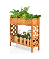 Gymax 2-Tier Raised Garden Bed Elevated Wood Planter Box for Vegetable Flower Herb