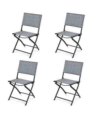 Gymax Set of 4 Patio Folding Rattan Dining Chairs Camping Portable Garden