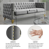 Modern Grey Velvet Sofa Set with Metal Legs