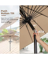 Costway 9 Ft Patio Round Market Umbrella with Push Button Tilt, Crank Handle