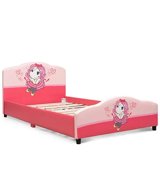 Costway Kids Children Upholstered Platform Toddler Bed Bedroom Furniture Girl Pattern