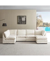 Luxury Convertible Corduroy Sectional Sofa in Beige