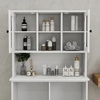 Two-Compartment Tilt-Out Dirty Laundry Basket Tall Bathroom Cabinet With 2 Adjustable Shelves-White