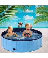 Slickblue 63 Inch Foldable Leakproof Dog Pet Pool Bathing Tub Kiddie Pool for Dogs Cats and Kids