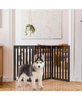 Slickblue 36 Inch Folding Wooden Freestanding Pet Gate Dog with 360° Flexible Hinge