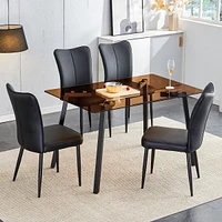 Simplie Fun Rectangular Tea Brown Glass Dining Table with 4 Chairs