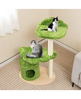 Slickblue 38 Inch Cute Cat Tree for Indoor Cats with Fully Wrapped Sisal Scratching Posts-Green