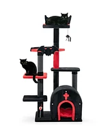 Slickblue Gothic Cat Tree 53" Tall Cat Tower with Cat Bed and Arch-Shaped Condo-Black - Red