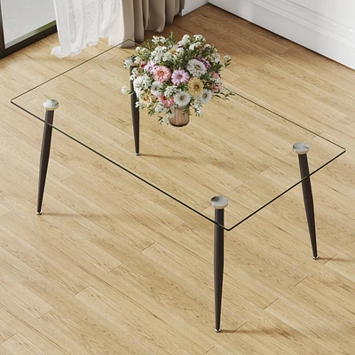 Rectangular Glass Dining Table, 63" x 35.4", Black Legs