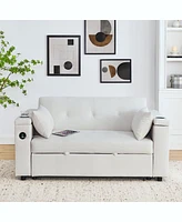 54" Pull-Out Sleeper Sofa Bed Double Seat Recliner Sofa Bed With Armrests With Storage