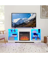 Simplie Fun Modern Electric Fireplace Tv Stand with Glass Shelves