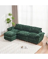 Simplie Fun Green 3-Seat Sofa Couch with Ottoman, Comfortable Upholstered Furniture