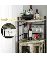 Sugift Industrial Corner Bar Cabinet with Glass Holder and Adjustable Shelf