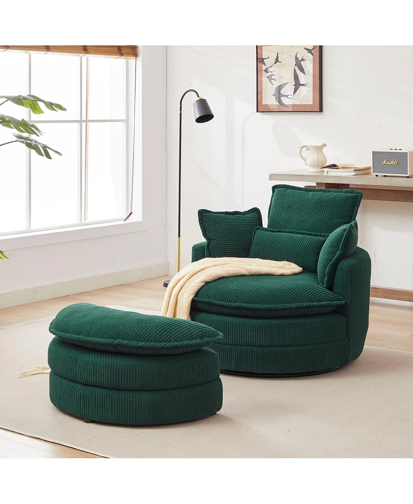 Simplie Fun 38" Oversized Swivel Chair Set with Ottoman and Pillows