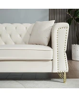 Simplie Fun Tufted Combo Sofa, Rolled Arms, Nailhead Trim, 4 Pillows